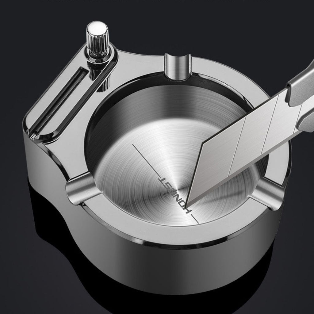 Vintage Metal Ashtray With Lighter