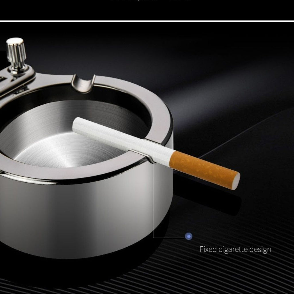 Vintage Metal Ashtray With Lighter
