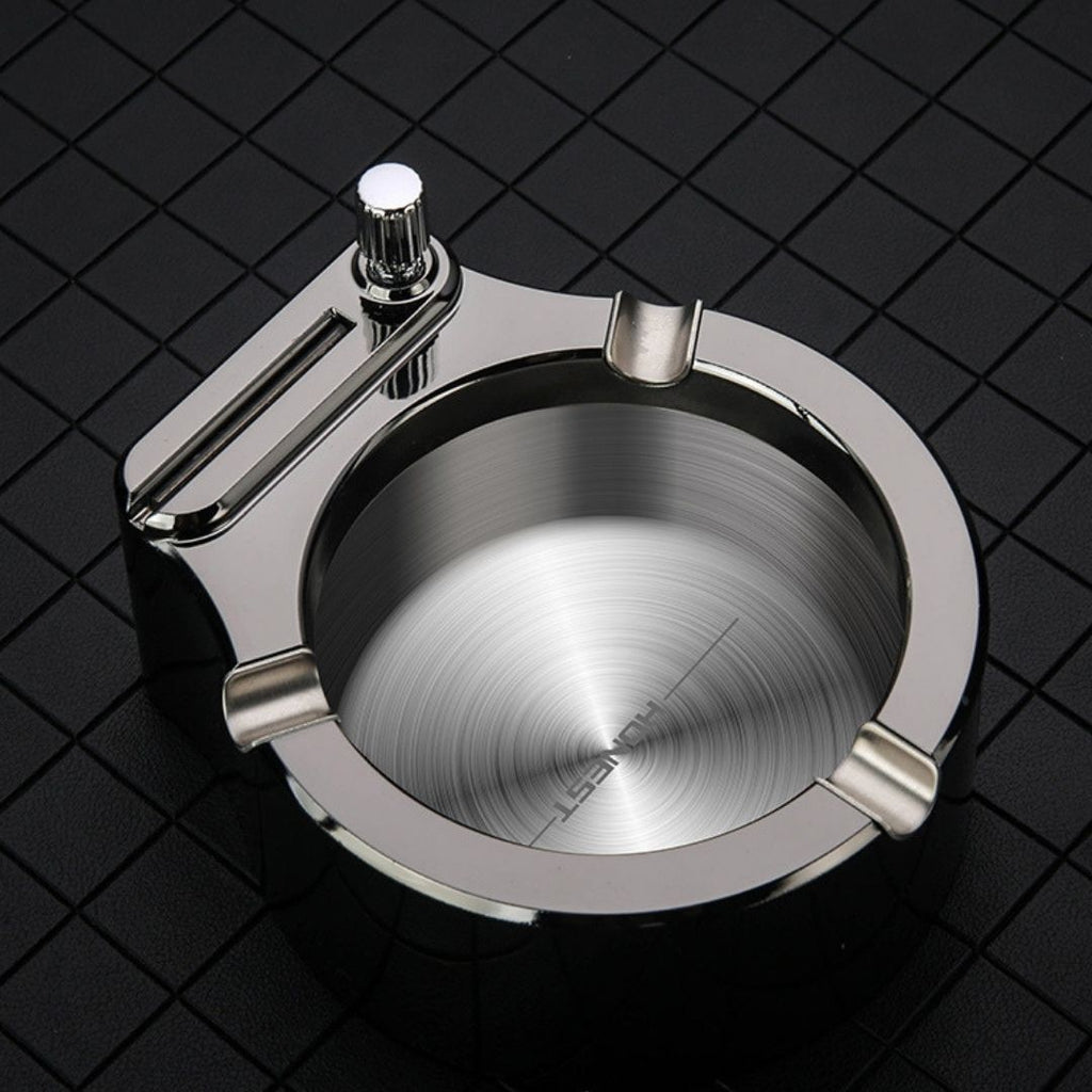Vintage Metal Ashtray With Lighter