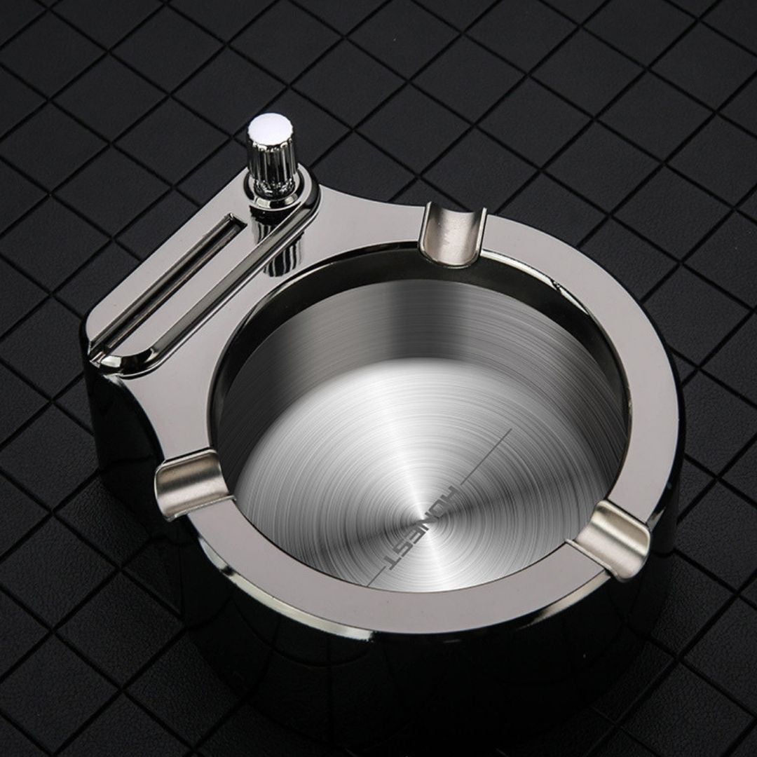 Vintage Metal Ashtray With Lighter