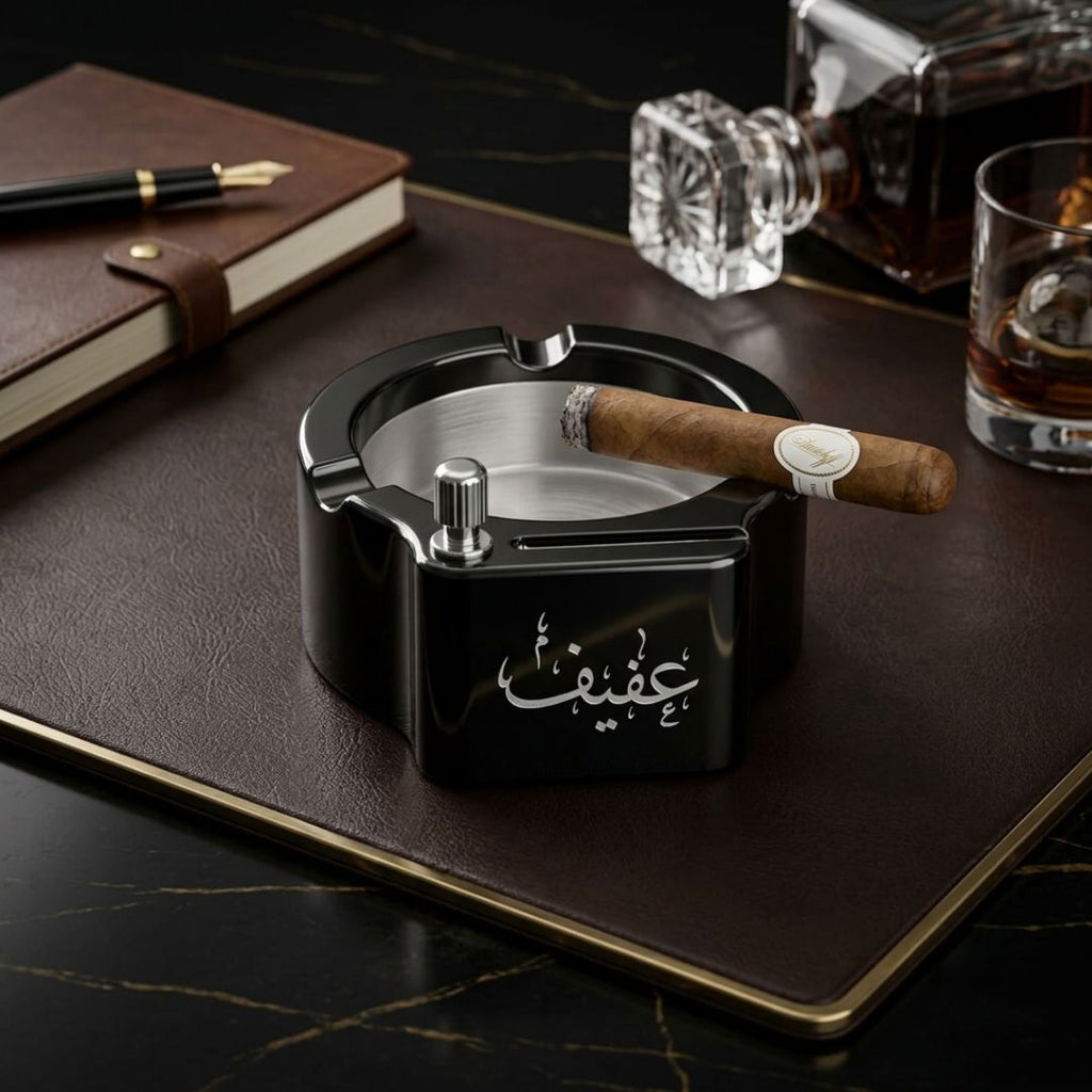 Vintage Metal Ashtray With Lighter