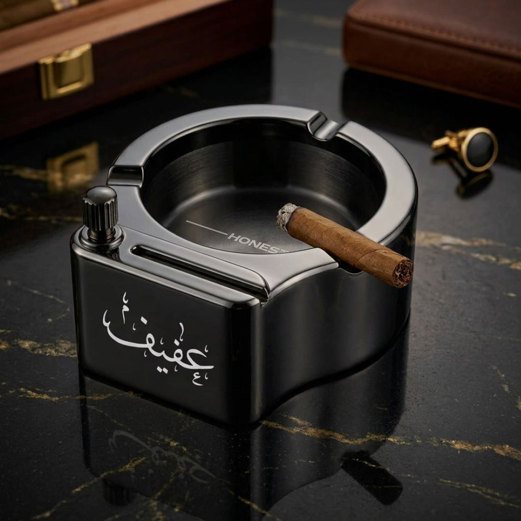 Vintage Metal Ashtray With Lighter