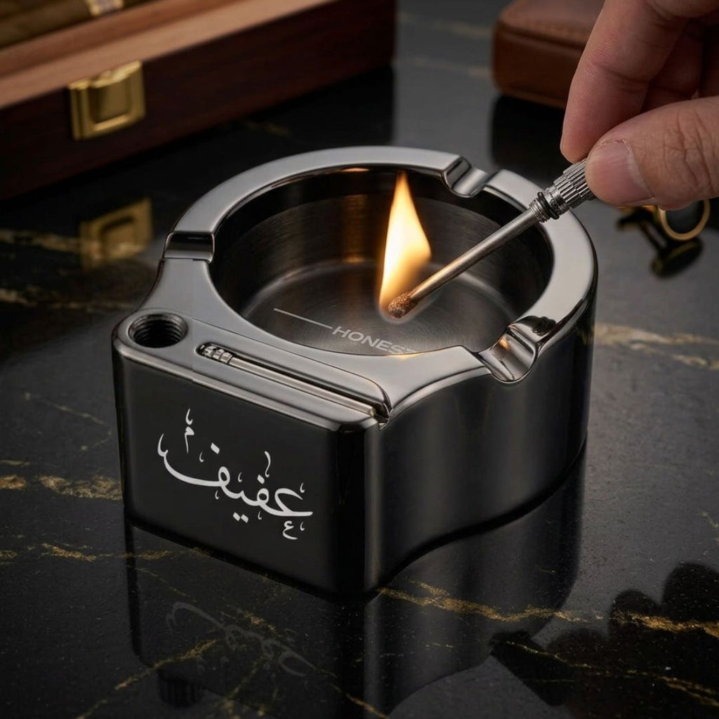 Vintage Metal Ashtray With Lighter