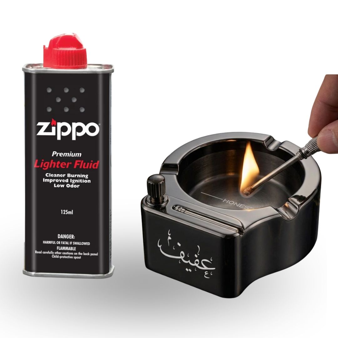 Vintage Metal Ashtray With Lighter